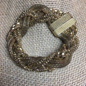 Mesh Braided Magnetic Bracelet Gold Sparkly Glam Bling Retro Chunky Statement